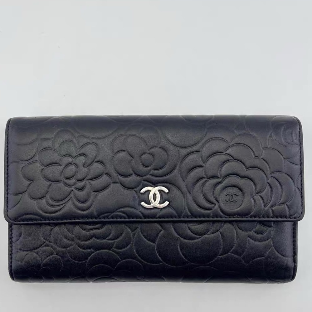 Authentic CHANEL Black Floral Embossed Wallet